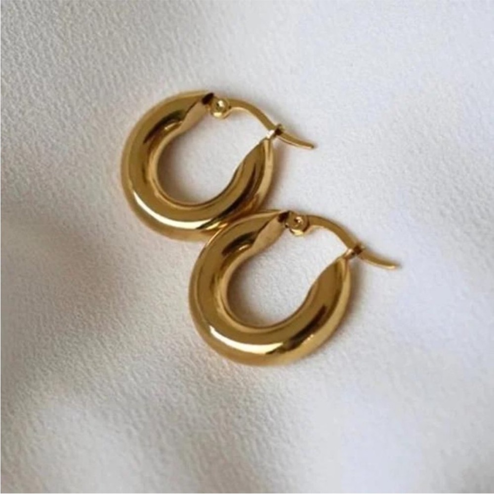 NEW 18K GOLD CHUNKY HOOP CIRCLE EARRINGS